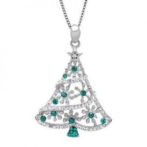 Christmas Tree Pendant with Forest & White Swarovski Crystals in Sterling Silver