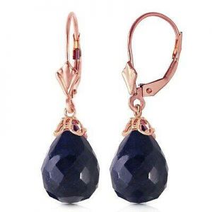 theSebStore אקססוריז 14K Solid Rose Gold Leverback Gemstone Earrings Briolette Natural Sapphire