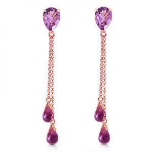 theSebStore אקססוריז 7.5 Carat 14K Solid Rose Gold Drop Earrings Square Cut Natural Amethyst Gemstone